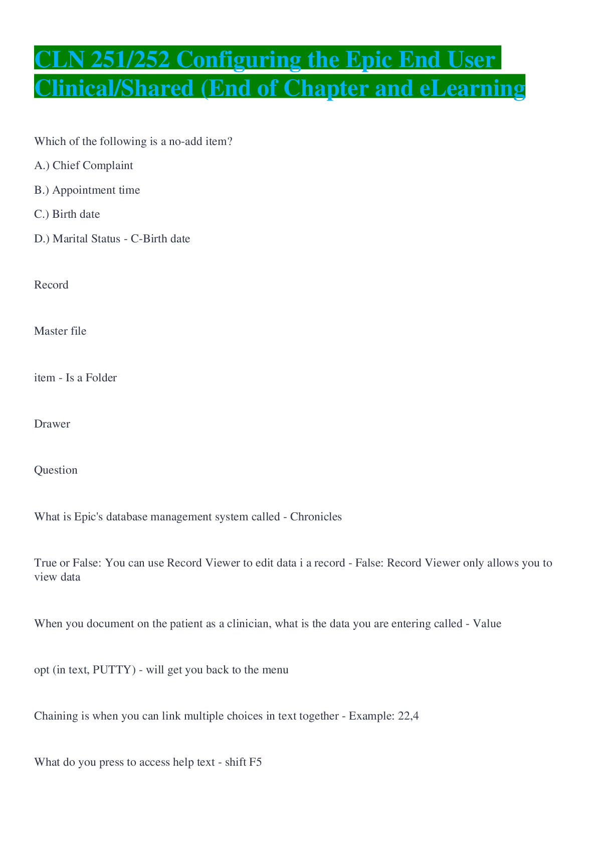 Preview image for CLN 251/252 Configuring the Epic End User Clinical/Shared (End of Chapter and eLearning